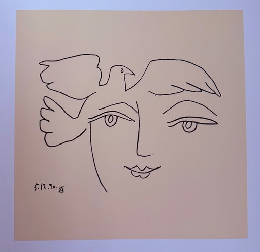 Pablo Picasso: "Das Gesicht des Friedens XI, 1950". In der Platte datiert.