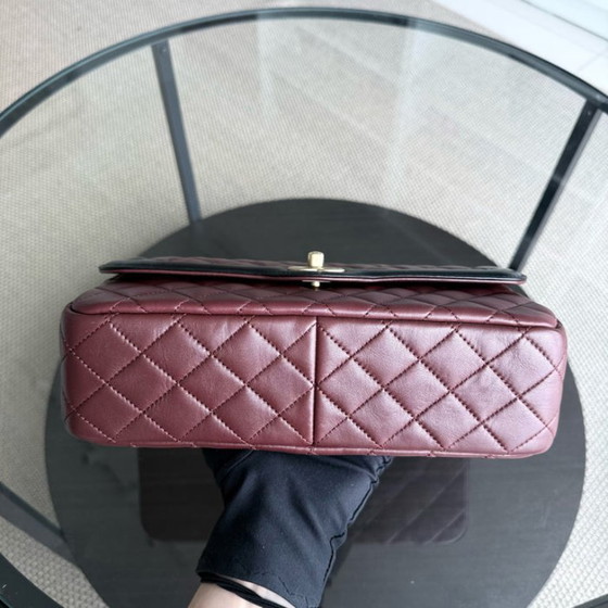 Image 1 of Chanel Chanel Seasonal Two-tone Flap Medium - Quilted Lambskin Dark Burgundy Red Black Gold Hardware Series 21