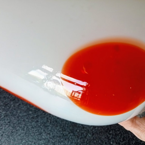 Image 1 of Vase vintage en verre bombé rouge et blanc amaryllis de MURANO, Italie - Venise