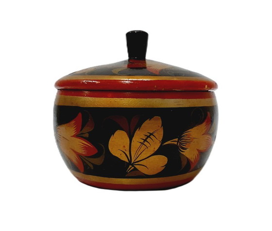 Image 1 of Vintage Hohloma Wooden Sugar Bowl, Box with Lid