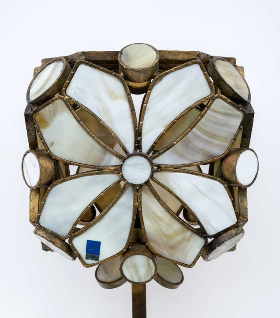 Image 1 of Rare lampe de table italienne brutaliste en pâte de verre et fer forgé par Longobard, années 70