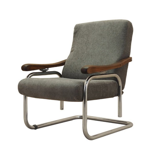 Fauteuil lounge italien avec dossier réglable et accoudoirs en hêtre, années 1970 – Textile, Wood