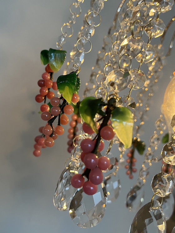 Image 1 of Set of 2 Vintage Pink Grape Fruit Teardrop Chandeliers from Murano