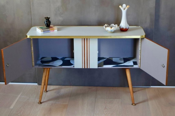 Image 1 of Restyled Mid-Century Cabinet with Graphic Details