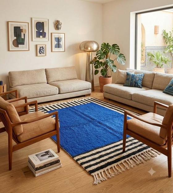 Blue Berber Rug with Geometric Patterns 200/270cm – Rugs & carpets, Wool (photo 3 of 6)