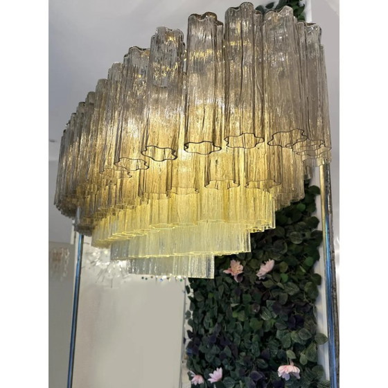 Image 1 of Grand lustre contemporain en verre de Murano doré