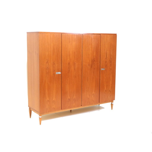 Large Vintage 4-Door Teak Wardrobe from the 1960s