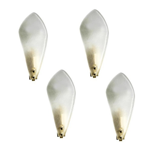 Moderne italienische Wandleuchten aus geschliffenem Muranoglas mit Blattmotiv – 4er-Set