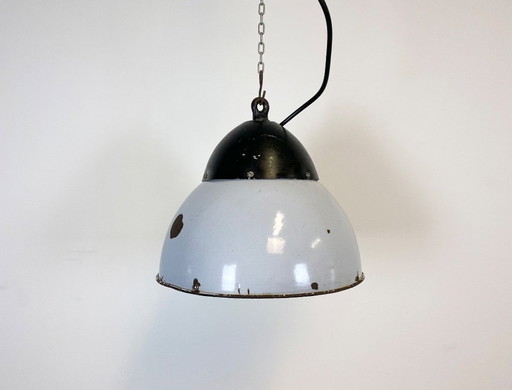 Lampada a sospensione vintage in smalto grigio industriale, anni '30