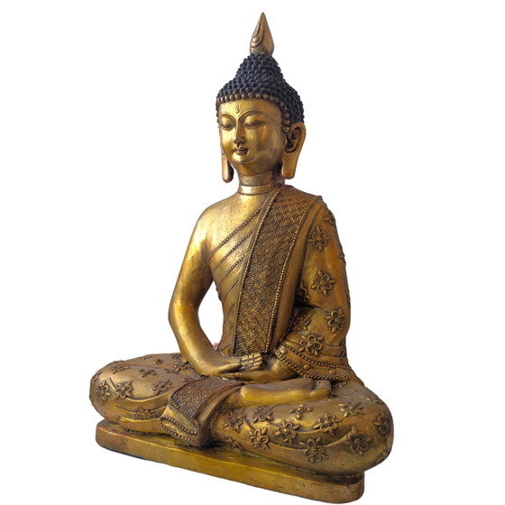 Statue de Bouddha en bronze sino-tibétaine exclusive – Dhyana Mudra – Richement décorée en haut-relief (photo 2 of 10)