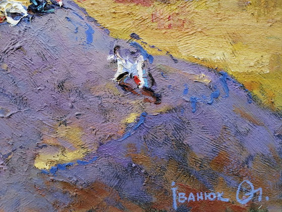 Original Oil Painting Countryside Hills Pasture Evening Landscape, Paintings & Drawings, Canvas, Orange (photo 10 of 11)