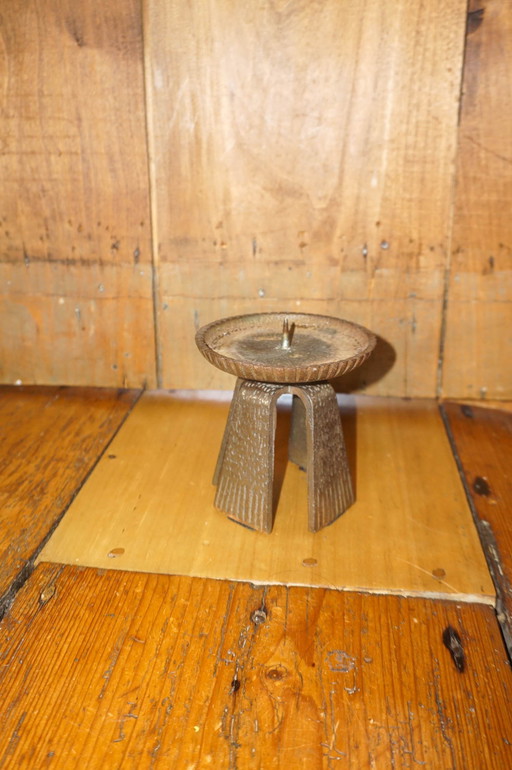 Brutalist 70s Japanese Cast Iron Candle Holder * Mid-Century Modern Metal Decor * Heavy Textured Iron Tripod Stand * Wabi Sabi