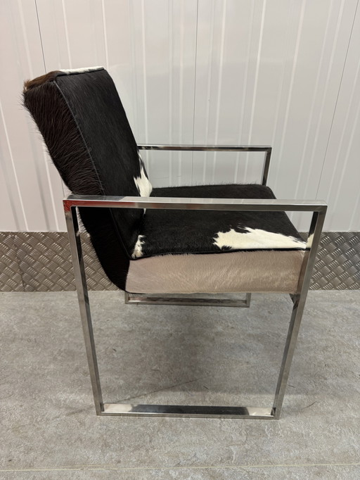 Sedia di design di lusso in alluminio cromato con vera pelle di mucca