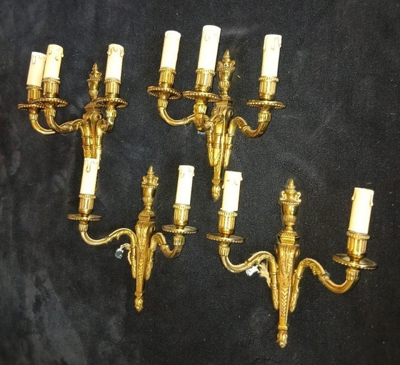 Image 1 of 4 apliques de pared de bronce estilo Luis XVI-XV