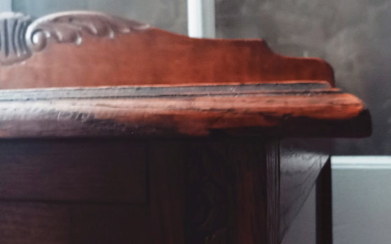 Image 1 of Autentica vecchia credenza da tè olandese, vetrina con anta curva e vetro inciso