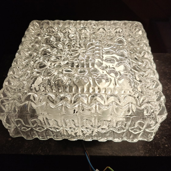 Image 1 of Lampada da soffitto/parete vintage anni '70 in vetro ghiaccio – Brutalismo ed era spaziale