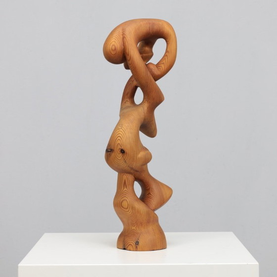Image 1 of Hand-Carved Organic Sculpture in Solid Pinewood, 1977