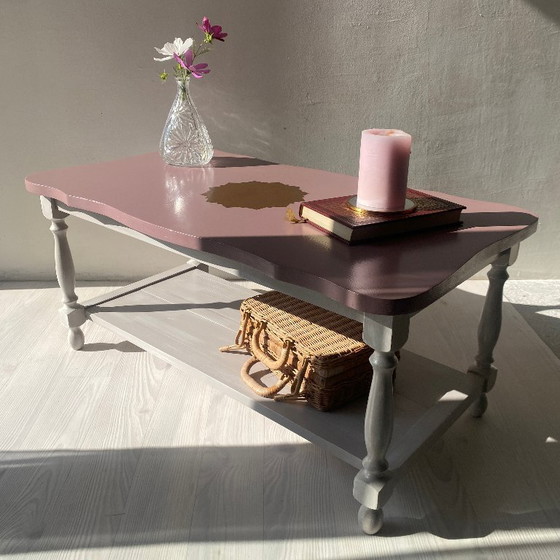 Image 1 of Vintage rustic pink and gold coffee table