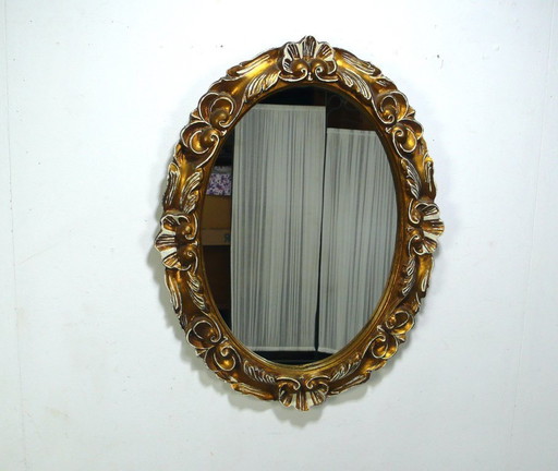 Espejo de pared ovalado, marco de madera, estilo barroco en oro y crema. – spiegels, Wood