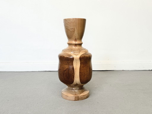 Große Seltene Dänische Holzvase Gedrechselt Handwerk Massiv 1950