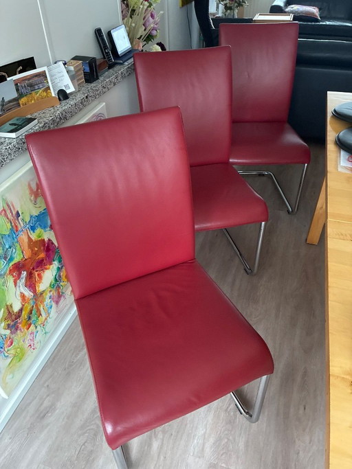 Sei Sedie da pranzo Hülsta, pelle rossa