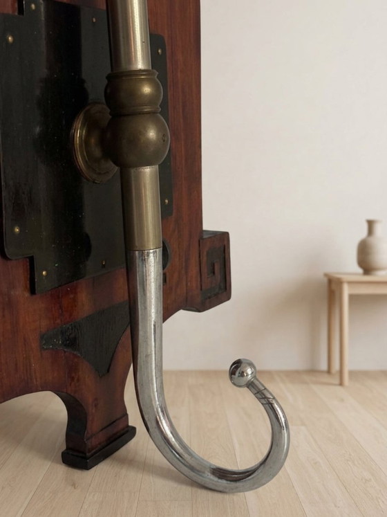 Vintage coat rack mid century wooden rack with metal hooks, 55 × 40 × 92 cm (photo 5 of 9)