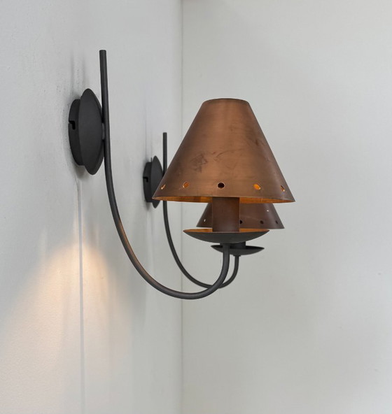 Image 1 of Paire d'appliques vintage, cuivre et métal laqué noir, France, 1970