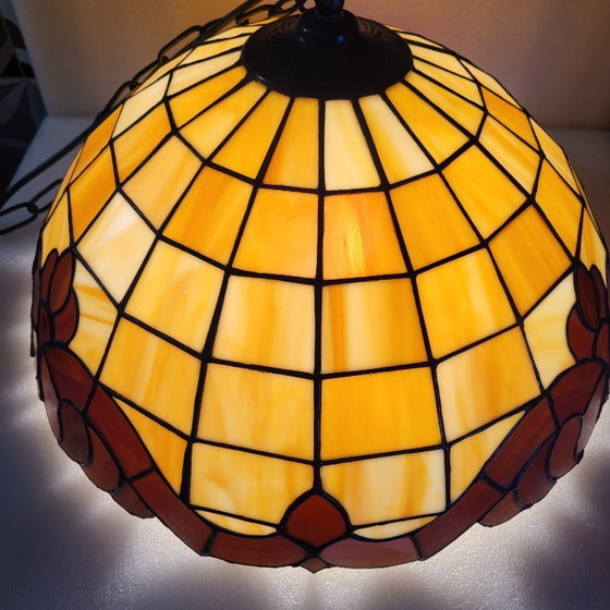 Image 1 of Kleurrijke vintage Tiffany hanglamp, Honsel Leuchten