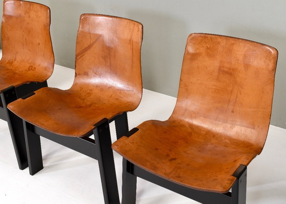 Image 1 of Set di 4 sedie da pranzo Angelo Mangiarotti per Skipper ‘Tre 3’ in cuoio color cognac, Italia – 1978