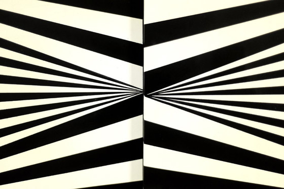 Image 1 of Scandinavian Sideboard in Birch with Hand-Painted Op-Art Pattern, 1960s