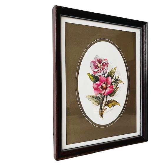 Image 1 of Impression de fleurs sur peinture vintage des années 1960