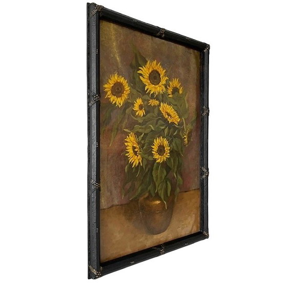 Image 1 of Antike XL Gemälde Sonnenblumen Ölfarbe M. Bertels 1920s