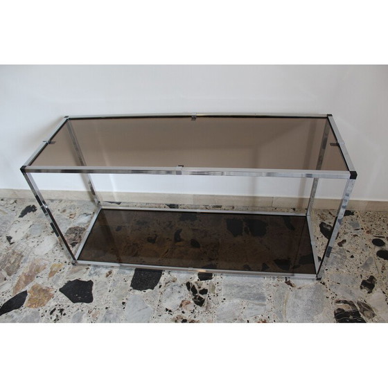 Image 1 of Vintage console in chromed metal and smoked glass, Italy 1970s