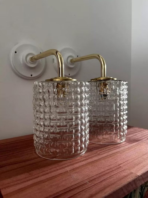 Vintage Chiseled Glass Wall Sconces