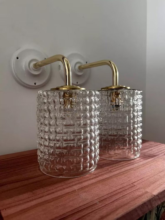 Image 1 of Vintage Chiseled Glass Wall Sconces