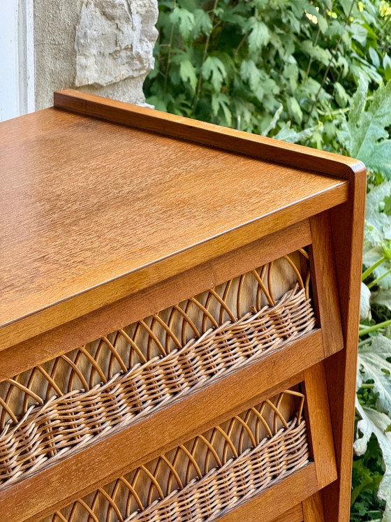 50s/60s Scandinavian Oak and Rattan Dresser, Chest of drawers (photo 8 of 14)