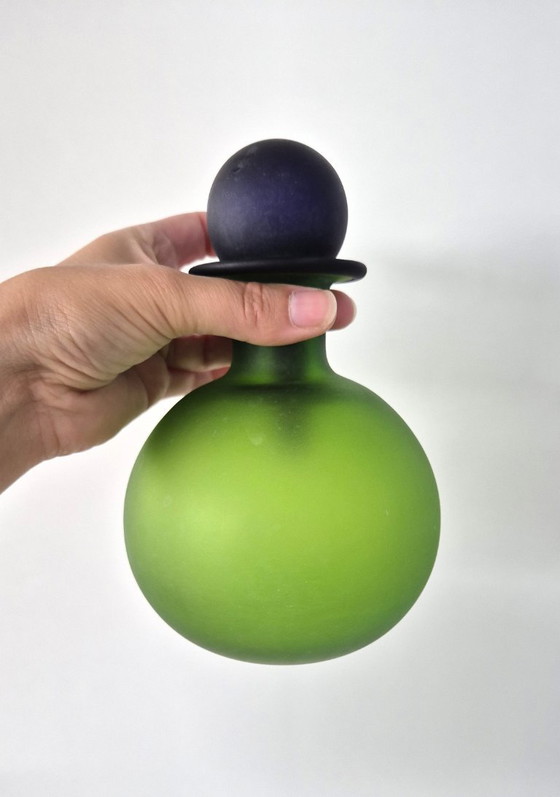 Vintage Murano satin green glass bottle/decanter with stopper – Glass & Decanter, Murano Glass (photo 2 of 6)