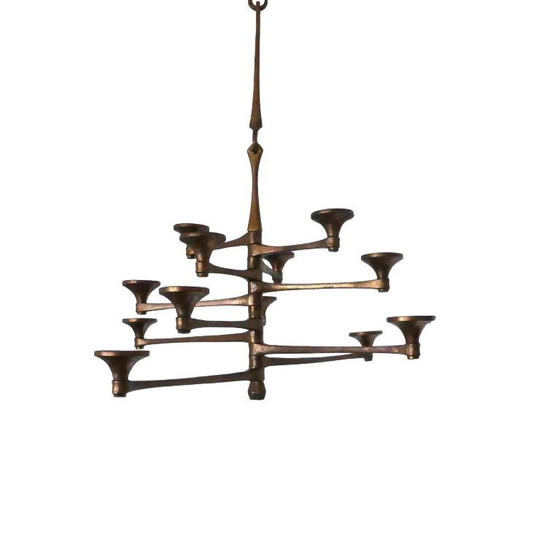 Image 1 of Brutalistischer Decken Kerzenhalter aus Bronze, 12flammig, 1960er Jahre