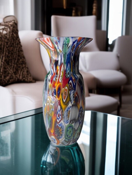 Jarrón de cristal de Murano con millefiori murrine, altura 17 cm