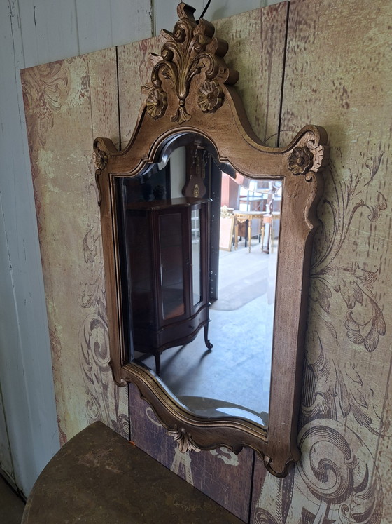 Image 1 of Antique Baroque wall console, side table. Hall table with mirror, dimensions: 71x38 cm and 82 cm high.