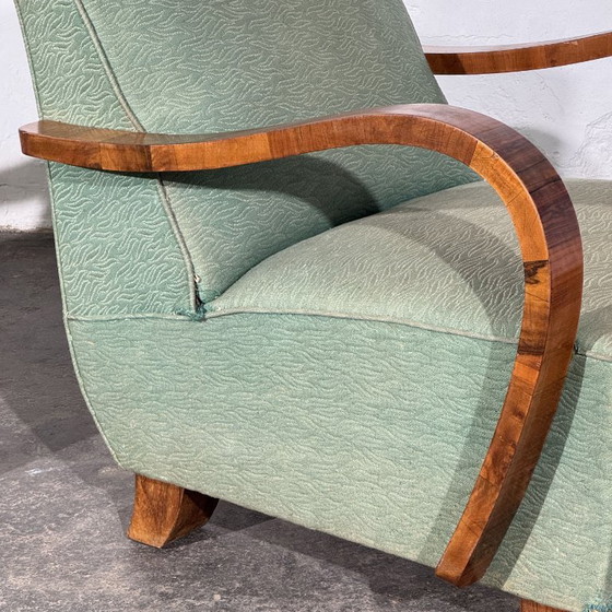 Pair of Art Deco Style Armchairs with Veneered Arms, 1960s – Textile (photo 12 of 14)