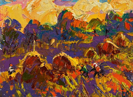 Image 1 of Original Oil Painting Autumn Evening Landscape Light fades in the embrace of silence
