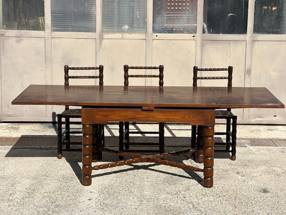 Mesa de comedor extensible de madera marrón, Mesas de comedor, Vintage (foto 5 de 5)
