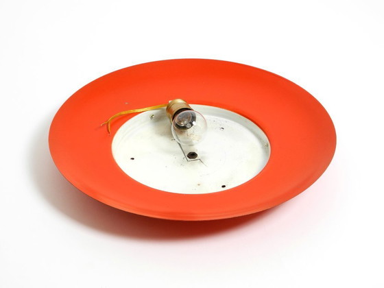 Image 1 of Grote Mid Century wand- of plafondlamp van glas met metalen reflector in rood van Kaiser Leuchten
