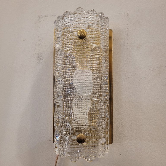 Image 1 of Pareja de apliques, cristal y latón dorado, Carl Fagerlund para Orrefors, 70's - Suecia