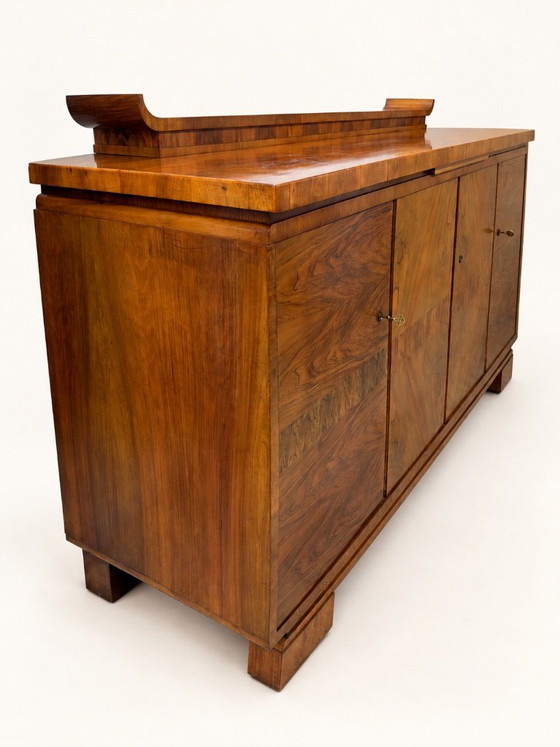 Credenze in legno con motivo a venatura geometrica, Marrone, Art Deco (foto 8 di 15)
