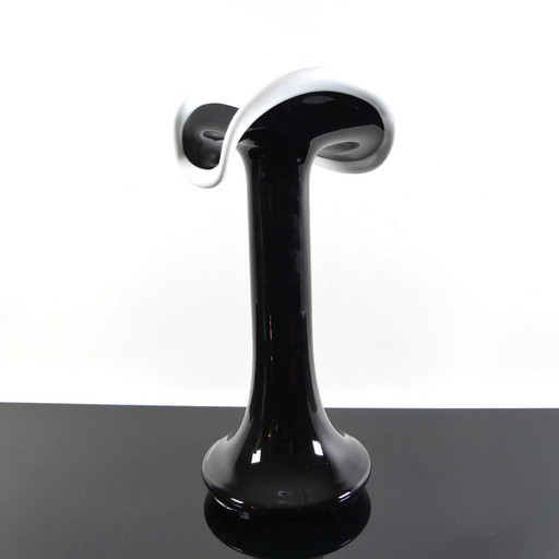 Vintage black and white glass vase HSG Tarnowiec, 1970s
