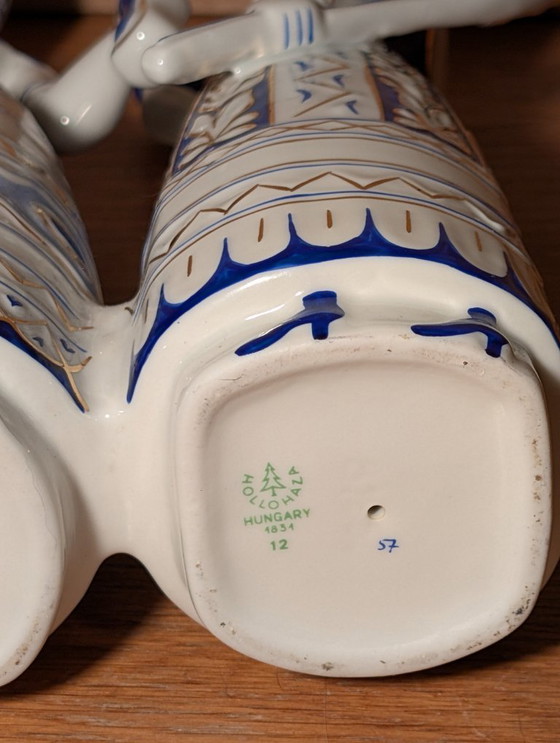 Image 1 of Porseleinen jager met zijn dochter - Door Miklós Veress - Hongaars Hollóháza-porselein - Jaren 70