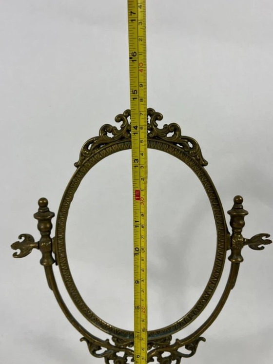 Image 1 of Miroir lourd vintage en laiton, miroir de courtoisie, miroir de table réglable, da15