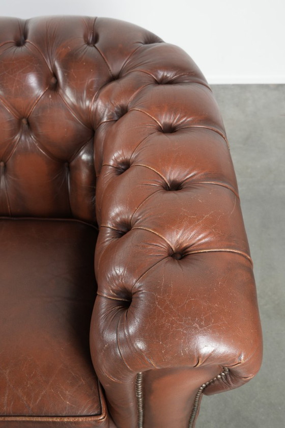 Image 1 of Vintage Brown Cowhide Leather English Chesterfield 2.5-Seater Sofa